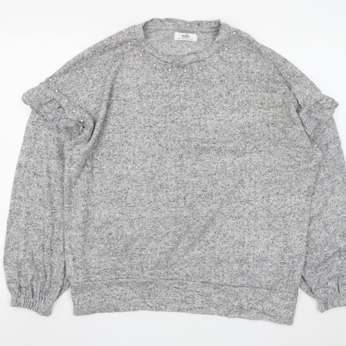Wallis Women’s Grey Beaded Ruffle Knit Blouse Size S
