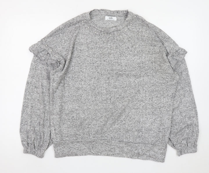 Wallis Women’s Grey Beaded Ruffle Knit Blouse Size S