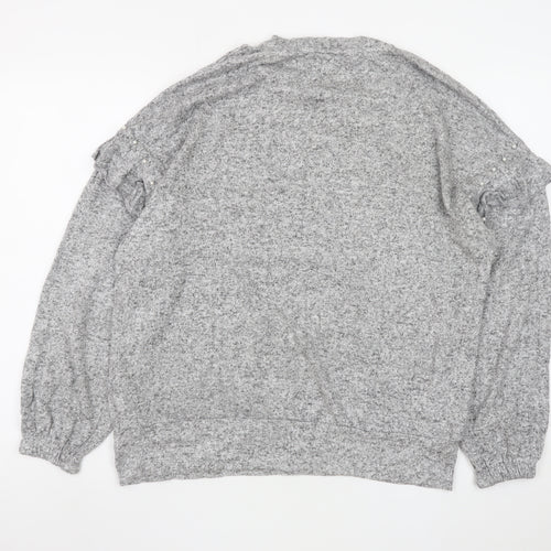 Wallis Women’s Grey Beaded Ruffle Knit Blouse Size S