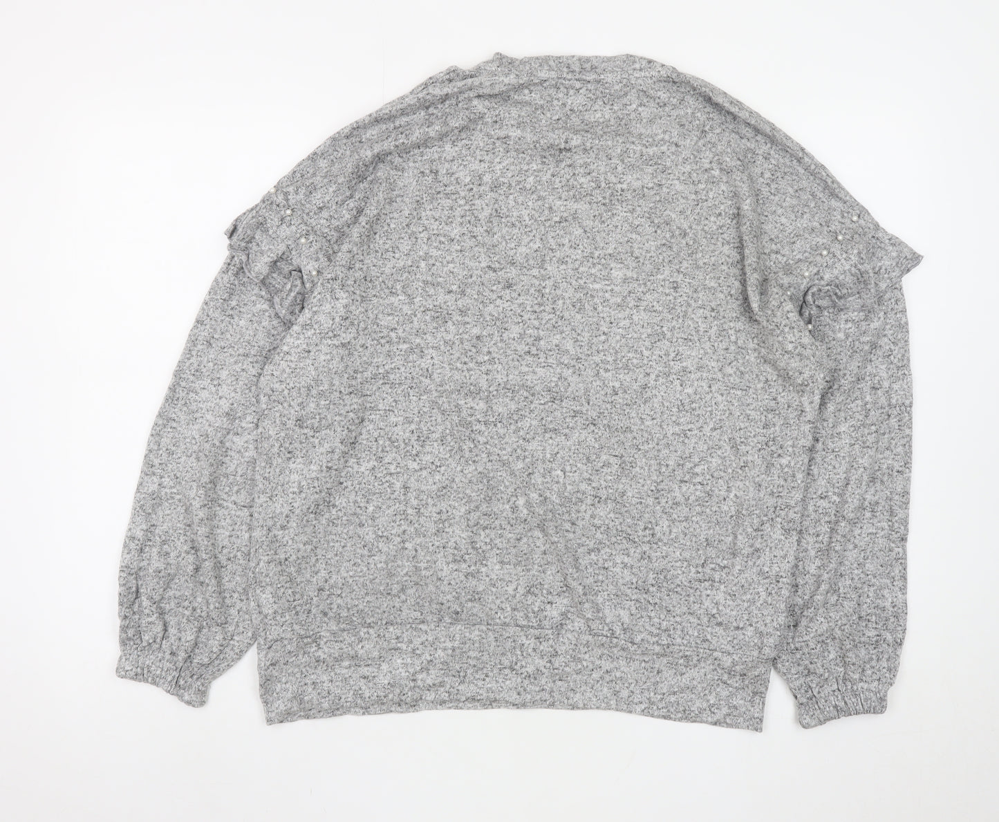 Wallis Women’s Grey Beaded Ruffle Knit Blouse Size S