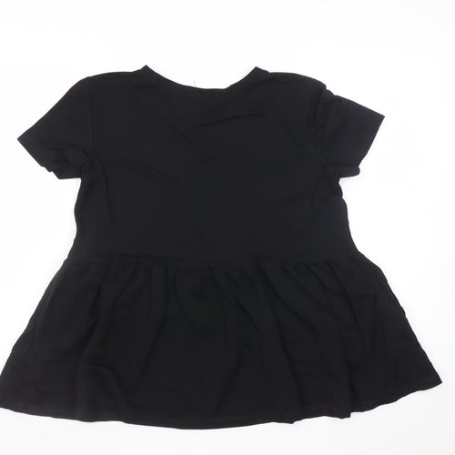 Zara Women Black Peplum Short Sleeve Tunic Top Size 8 Viscose Blend