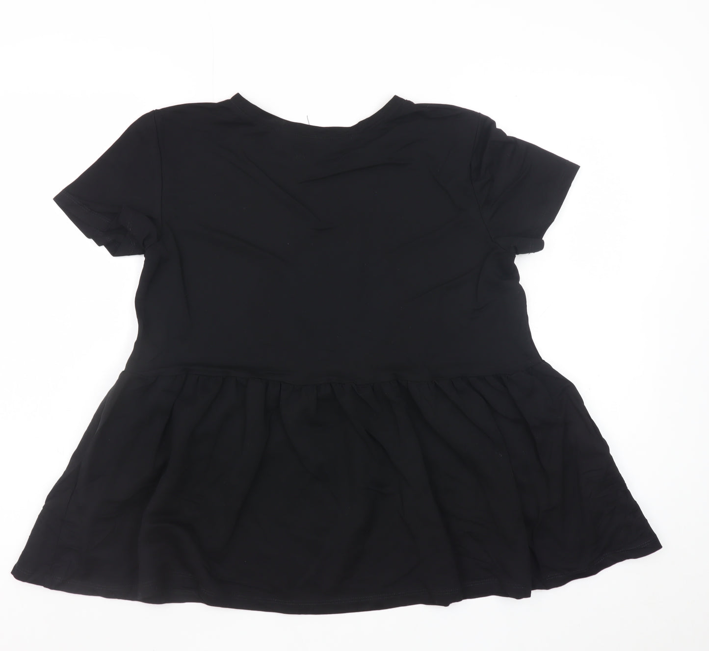 Zara Women Black Peplum Short Sleeve Tunic Top Size 8 Viscose Blend