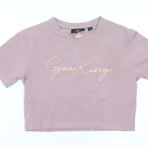 Gym King Women's Pink Cropped T-Shirt Size 12 Embroidered Logo