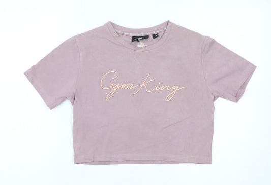 Gym King Women's Pink Cropped T-Shirt Size 12 Embroidered Logo