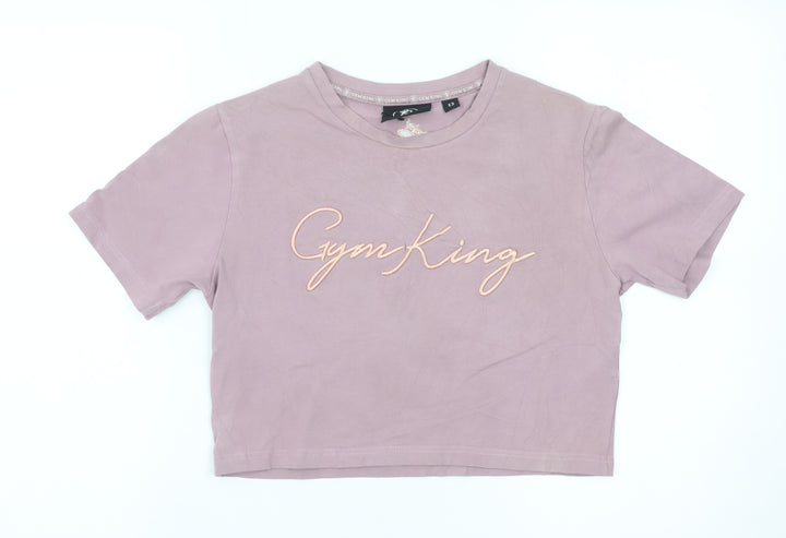 Gym King Women's Pink Cropped T-Shirt Size 12 Embroidered Logo
