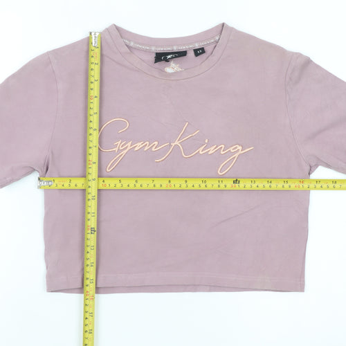 Gym King Women's Pink Cropped T-Shirt Size 12 Embroidered Logo