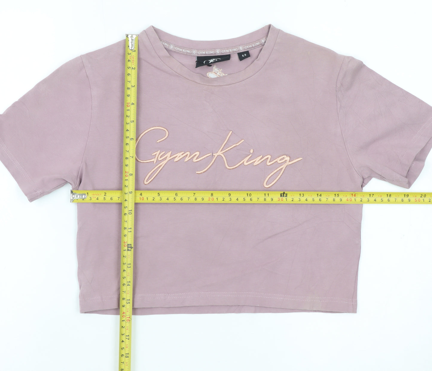 Gym King Women's Pink Cropped T-Shirt Size 12 Embroidered Logo