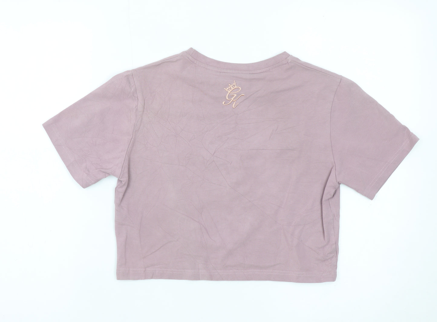 Gym King Women's Pink Cropped T-Shirt Size 12 Embroidered Logo