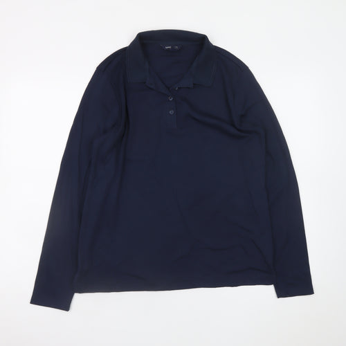 Lands' End Men's Blue Long Sleeve Classic Fit Cotton Polo Shirt Size L