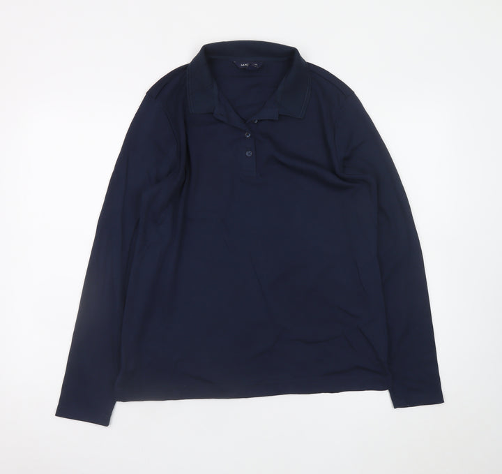 Lands' End Men's Blue Long Sleeve Classic Fit Cotton Polo Shirt Size L