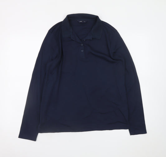 Lands' End Men's Blue Long Sleeve Classic Fit Cotton Polo Shirt Size L
