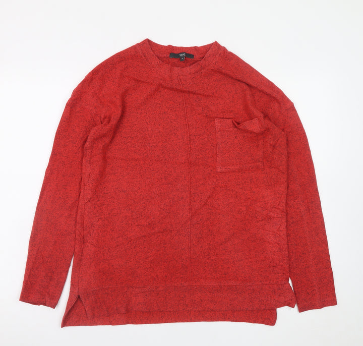 Next Women's Red Long Sleeve Crew Neck Cotton Blend Top Size 10
