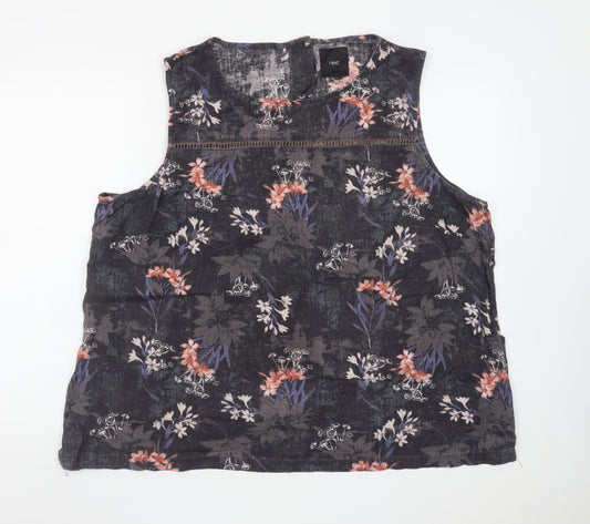 Next Women’s Black Floral Sleeveless Linen Tunic Blouse Size 22