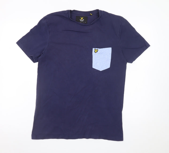 Lyle & Scott Men's Blue Colourblock Pocket Cotton T-Shirt Size M