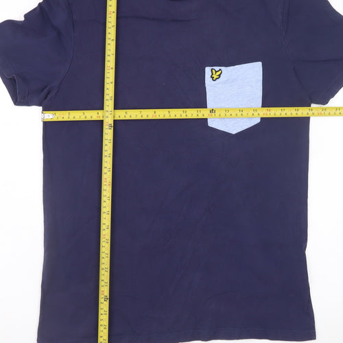 Lyle & Scott Men's Blue Colourblock Pocket Cotton T-Shirt Size M
