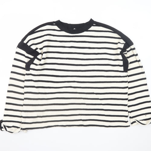 River Island Women’s Black Striped Long Sleeve Cotton Knit T-Shirt Size L