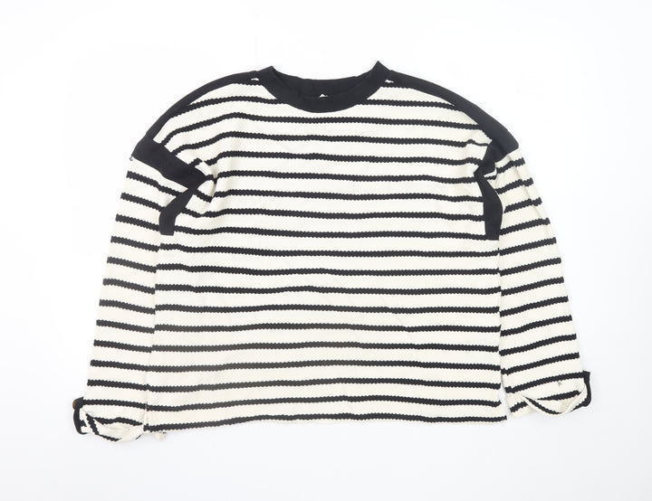 River Island Women’s Black Striped Long Sleeve Cotton Knit T-Shirt Size L