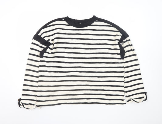 River Island Women’s Black Striped Long Sleeve Cotton Knit T-Shirt Size L