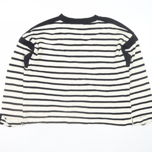 River Island Women’s Black Striped Long Sleeve Cotton Knit T-Shirt Size L