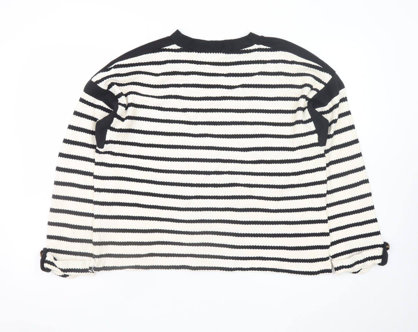 River Island Women’s Black Striped Long Sleeve Cotton Knit T-Shirt Size L