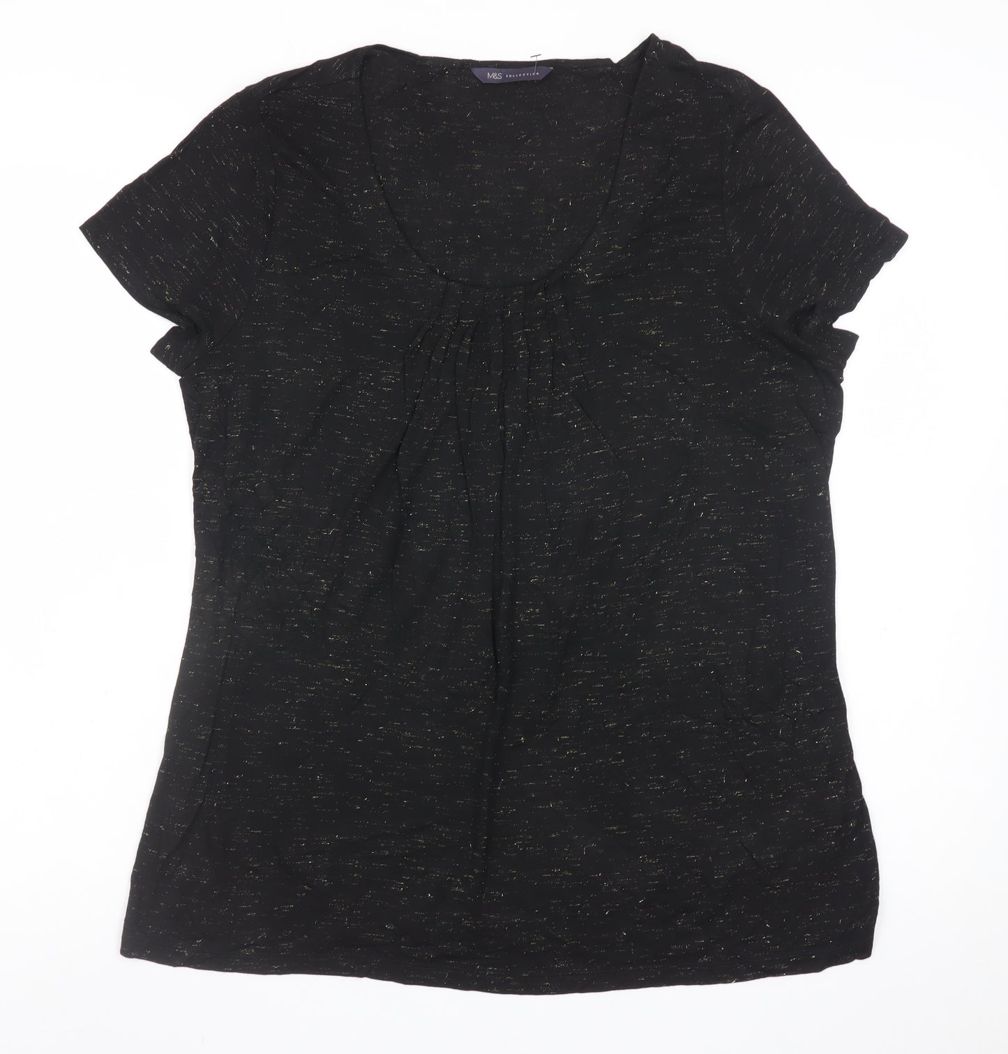Marks and Spencer Womens Black Short Sleeve Scoop Neck T-Shirt Size 14