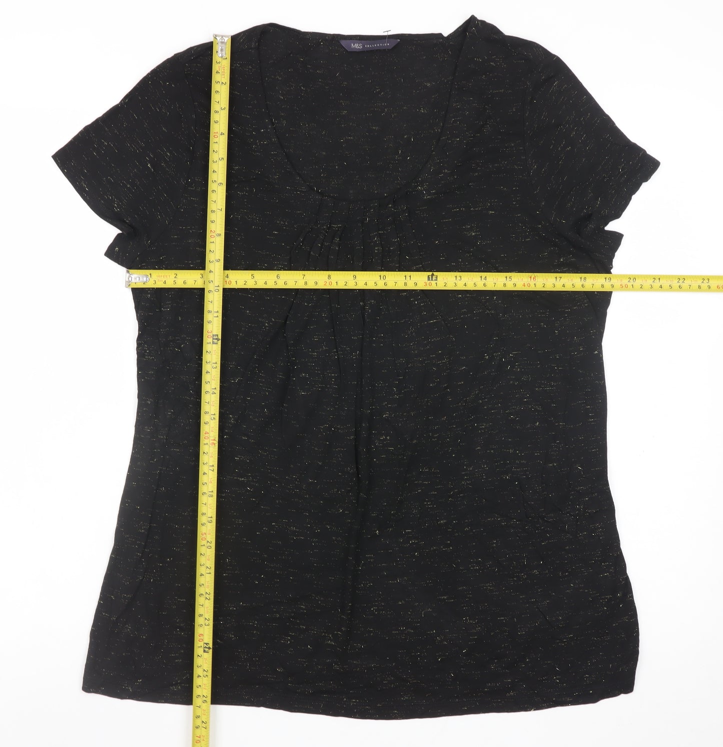 Marks and Spencer Womens Black Short Sleeve Scoop Neck T-Shirt Size 14