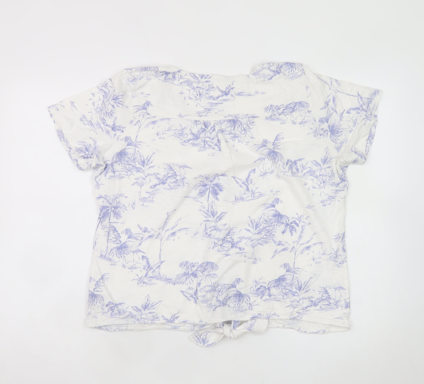 Fat Face Women's White Tropical Floral Button-Up Short Sleeve V-Neck Top Size 16