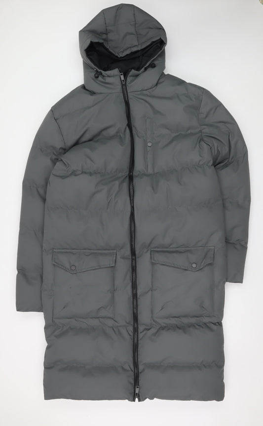 Soul Star Men's Grey Hooded Long Puffer Coat L