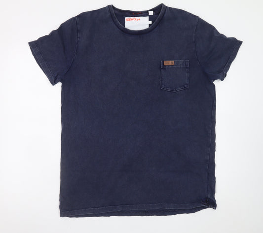 Superdry Men Blue Cotton Crew Neck Short Sleeve T-Shirt Size M