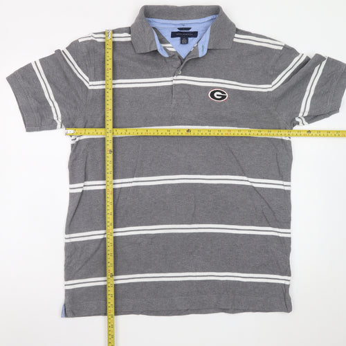Tommy Hilfiger Men's Grey Striped Polo Shirt Size L Cotton