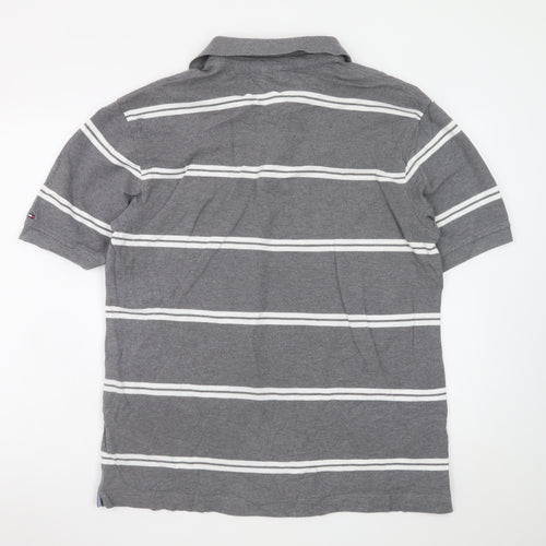 Tommy Hilfiger Men's Grey Striped Polo Shirt Size L Cotton