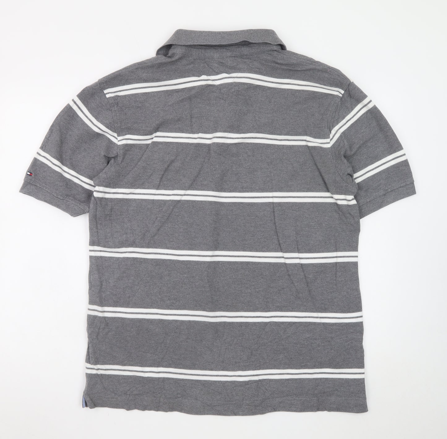 Tommy Hilfiger Men's Grey Striped Polo Shirt Size L Cotton