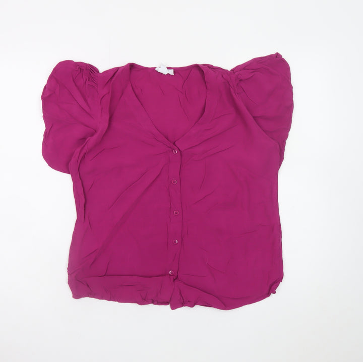Finery Women Pink Viscose Puff Sleeve Button Blouse UK 12
