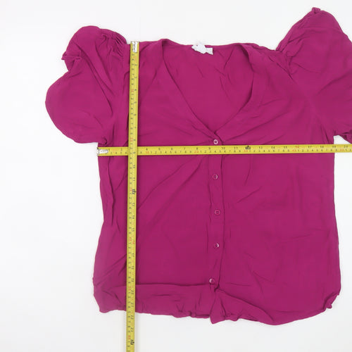 Finery Women Pink Viscose Puff Sleeve Button Blouse UK 12