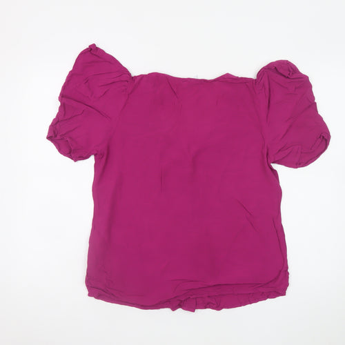 Finery Women Pink Viscose Puff Sleeve Button Blouse UK 12