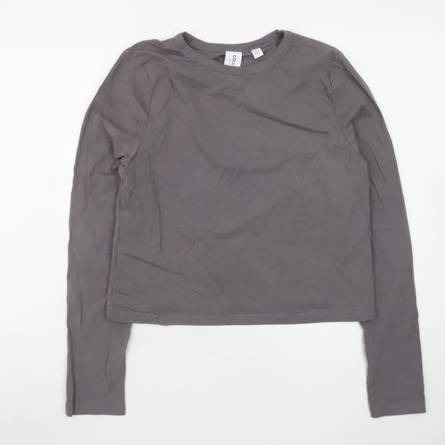 Collusion Women Grey Long Sleeve Cotton Blend Basic T-Shirt Size 20