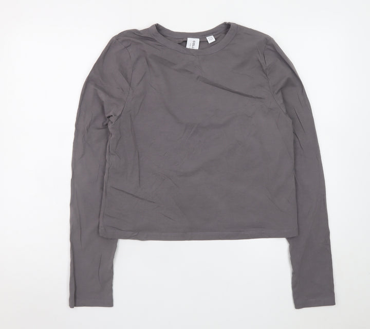 Collusion Women Grey Long Sleeve Cotton Blend Basic T-Shirt Size 20