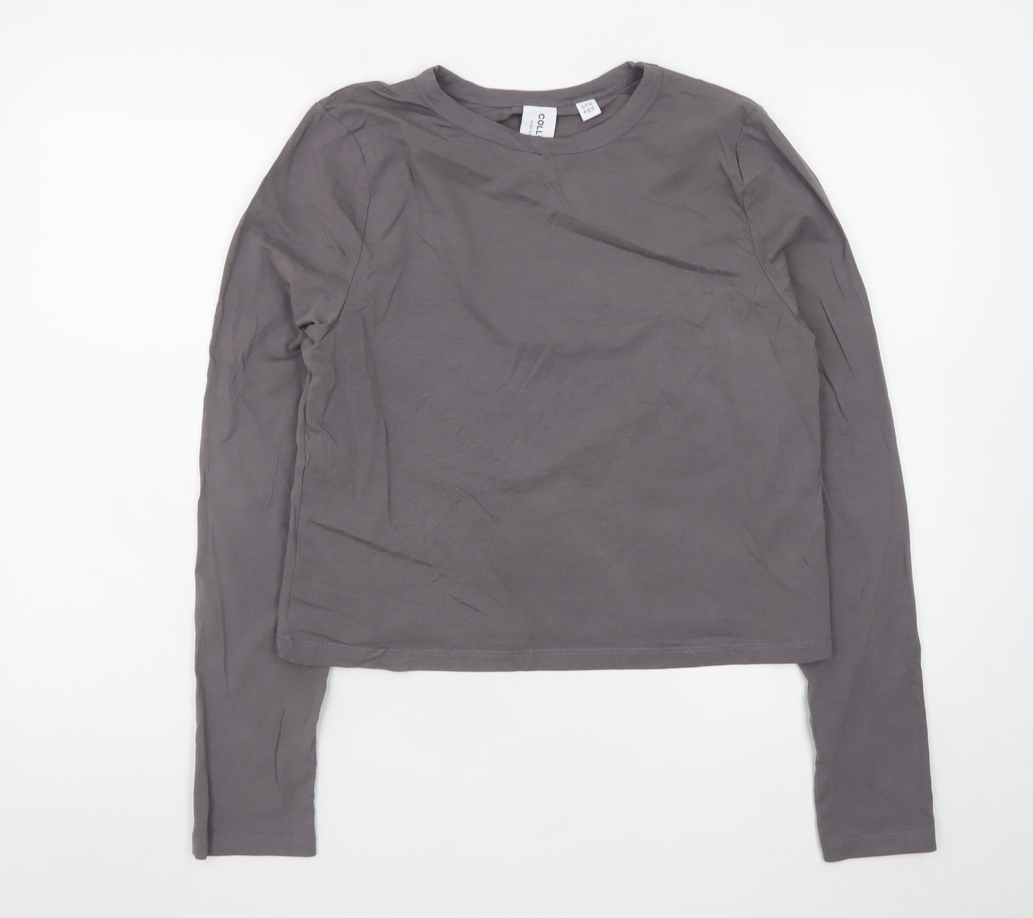 Collusion Women Grey Long Sleeve Cotton Blend Basic T-Shirt Size 20