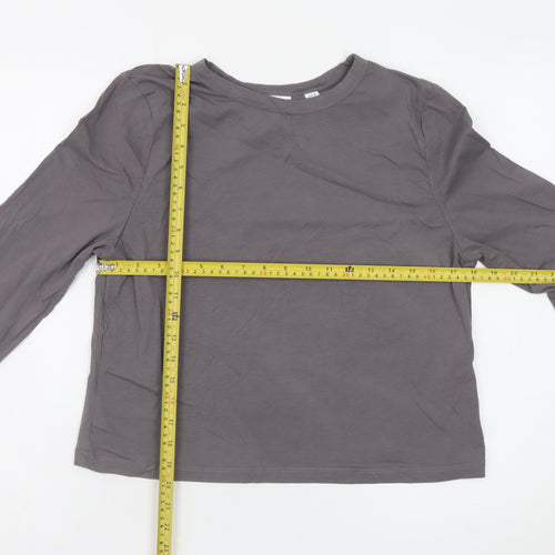 Collusion Women Grey Long Sleeve Cotton Blend Basic T-Shirt Size 20