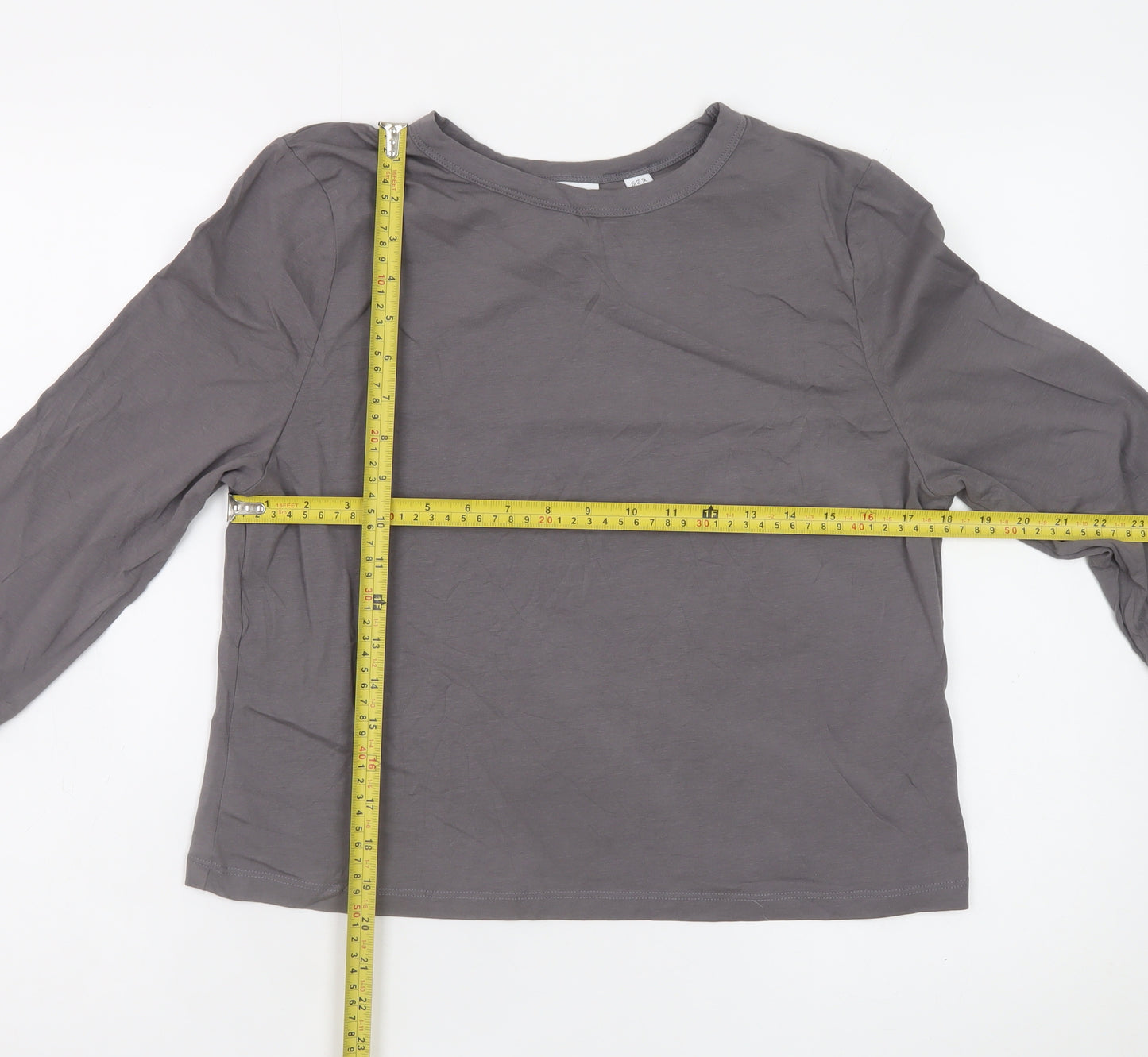 Collusion Women Grey Long Sleeve Cotton Blend Basic T-Shirt Size 20