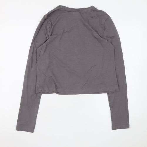 Collusion Women Grey Long Sleeve Cotton Blend Basic T-Shirt Size 20