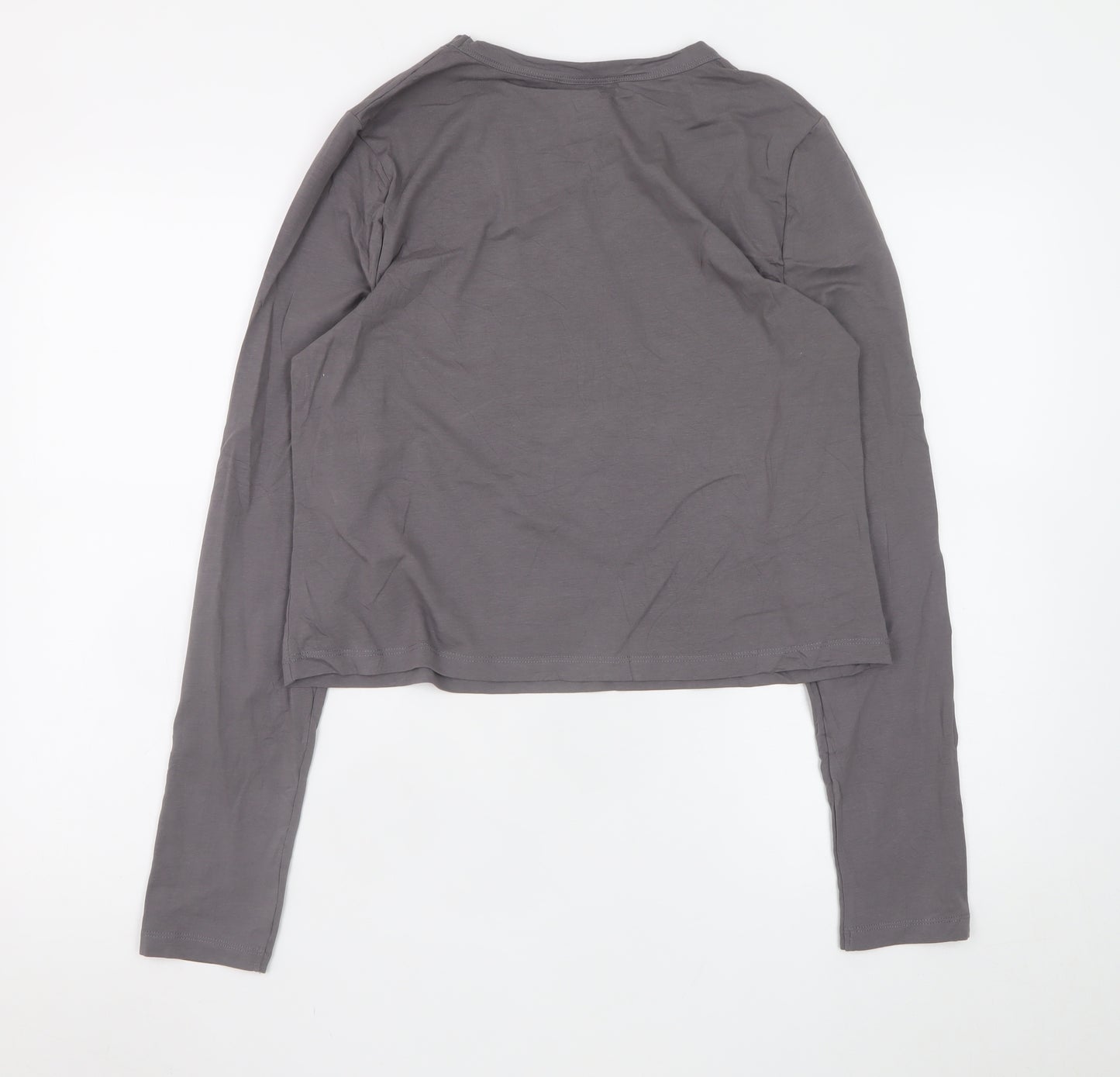 Collusion Women Grey Long Sleeve Cotton Blend Basic T-Shirt Size 20