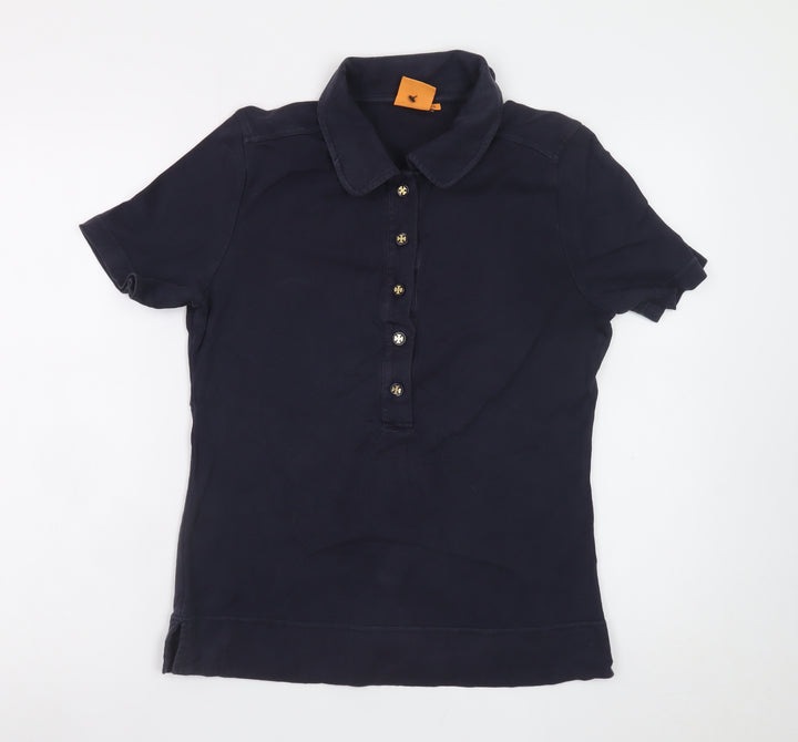 Tory Burch Women’s Blue Cotton Collared Short Sleeve Polo Shirt Size L