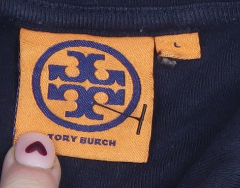 Tory Burch Women’s Blue Cotton Collared Short Sleeve Polo Shirt Size L