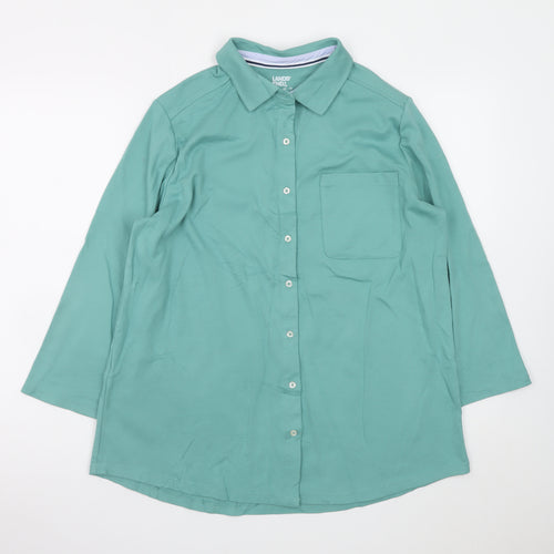 Lands' End Women's Green Cotton Long Sleeve Button-Up Shirt L