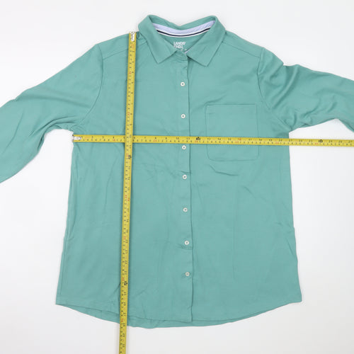 Lands' End Women's Green Cotton Long Sleeve Button-Up Shirt L