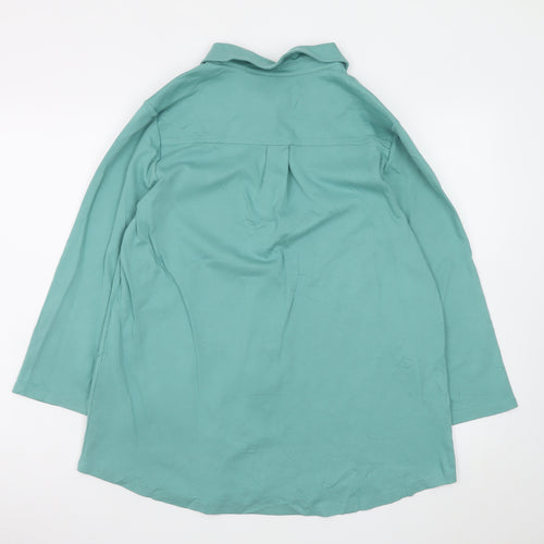 Lands' End Women's Green Cotton Long Sleeve Button-Up Shirt L