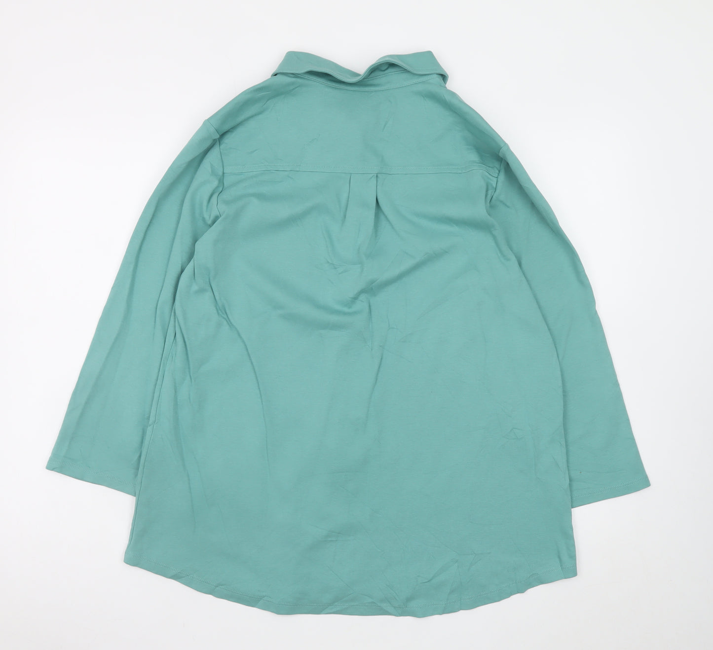 Lands' End Women's Green Cotton Long Sleeve Button-Up Shirt L