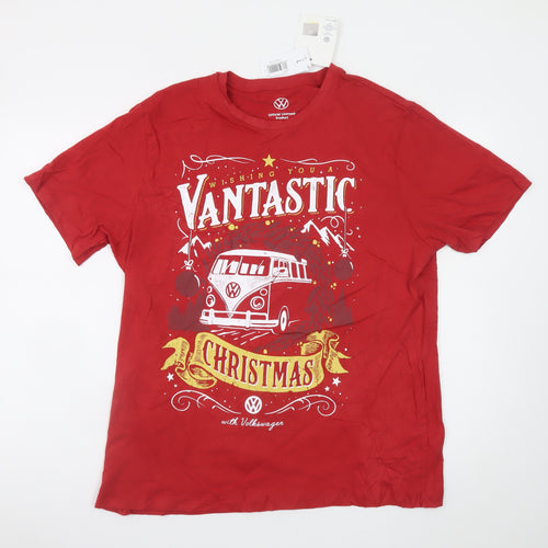 Volkswagen Men's Red Christmas Graphic T-Shirt Size L