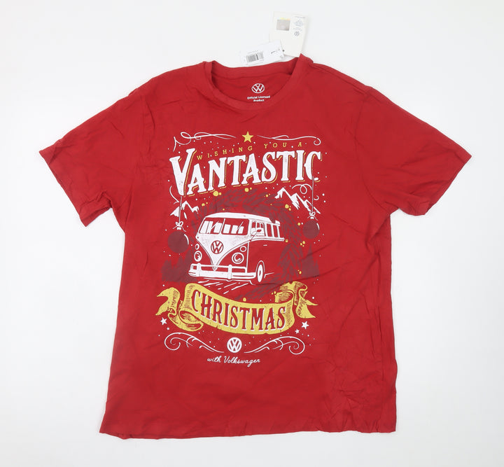 Volkswagen Men's Red Christmas Graphic T-Shirt Size L